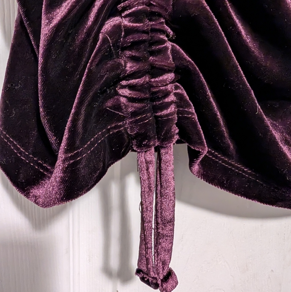 Arizona Jean Co Women's Velvet Ruched Drawstring Bodycon Mini Skirt XXL Burgundy - Picture 6 of 9